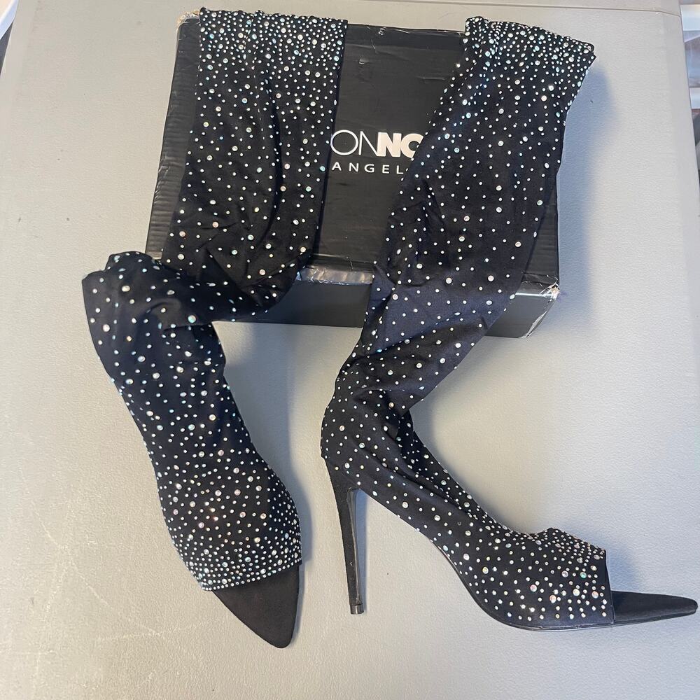 Fashion Nova "Always At the Top Rhinestone Knee Boots DAPHNEFN Size 9